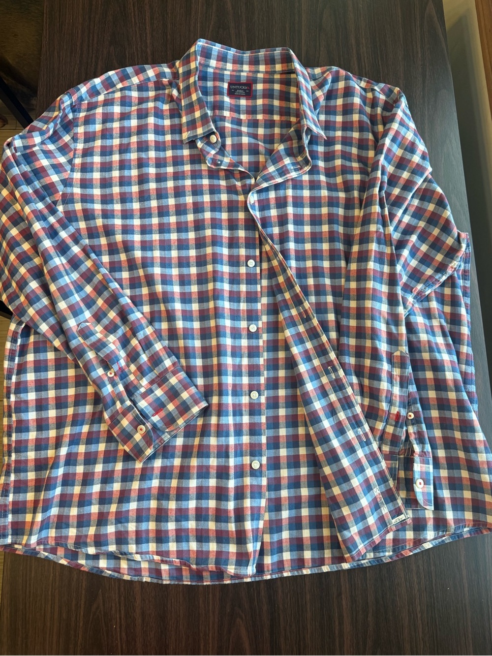 UNTUCKit Men's Plaid Cotton Button-Up Shirt Long Sleeve Blue Red White XXXL